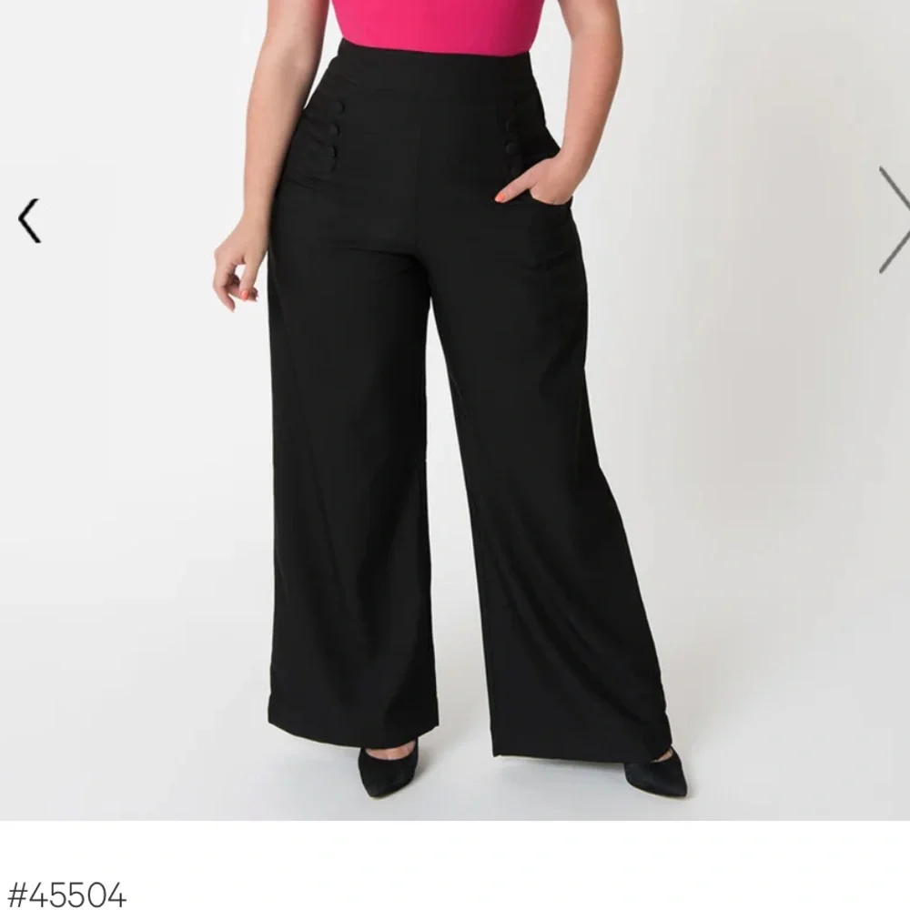 New Unique Vintage hi waist black wide leg sailor ginger pants plus - Picture 4 of 5